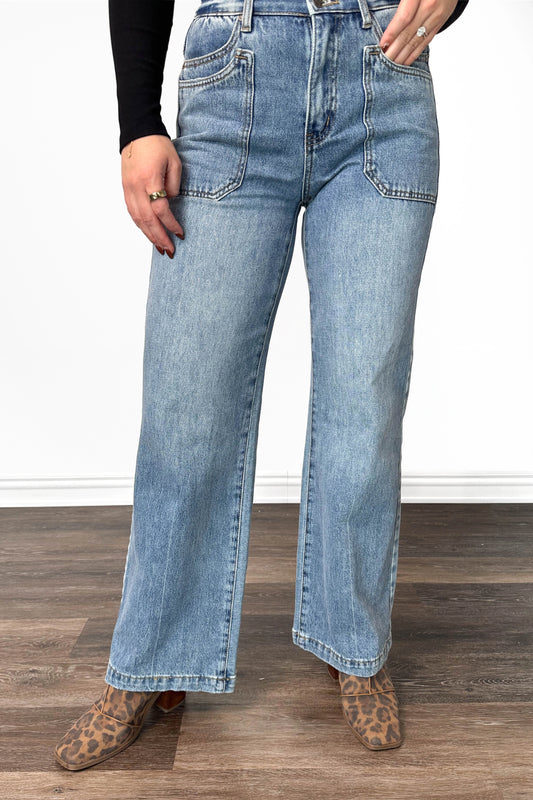 The Scout from Saige High-Rise Tummy Control Double Pocket Wide Leg Denim