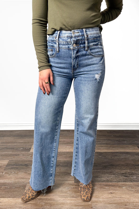 The Diane from Saige High-Rise Tummy Control Double Waist Wide Leg Denim