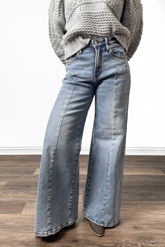 The Sandra from Saige High-Rise Tummy Control Wide Leg Denim
