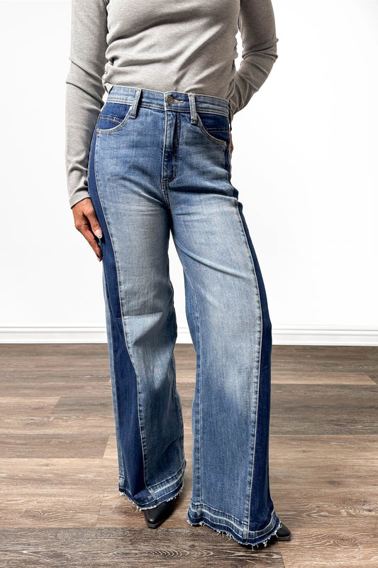 The Linda from Saige High-Rise Tummy Control Flared Wide Leg with Released Hem Denim
