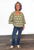 Women's Crochet Round Neck 3/4 Sleeve Top