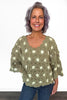 Women's Crochet Round Neck 3/4 Sleeve Top
