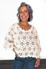 Women's Crochet Round Neck 3/4 Sleeve Top