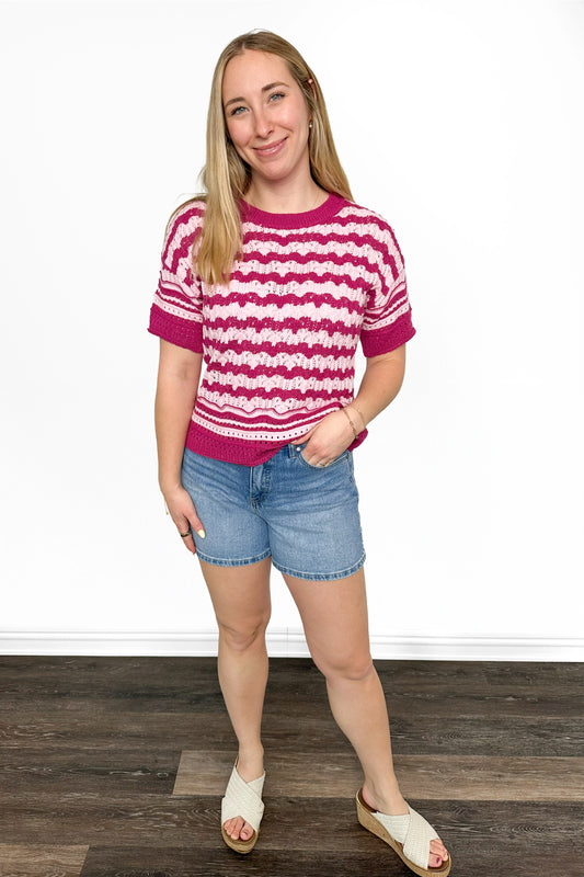 ALB Custom Women's Striped Wave Knit Top