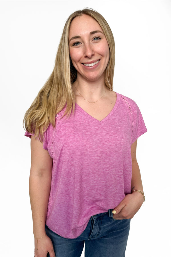 ALB Custom Women's Feminine Eyelet Trim V-Neck Top