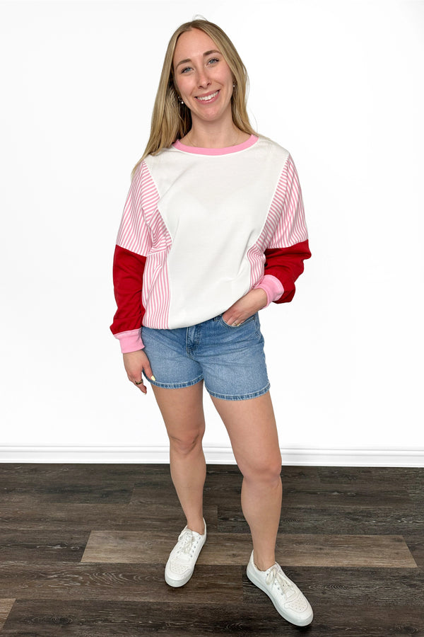 ALB Custom Women's Colorblock Striped Crewneck Sweatshirt