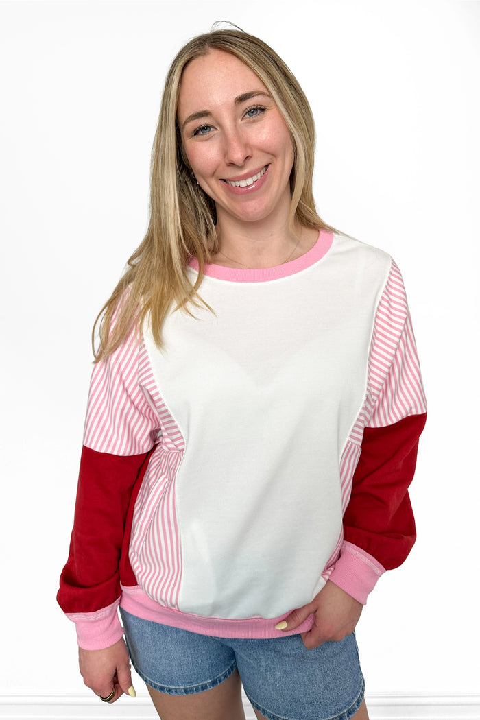 Colorblock Striped Crewneck Sweatshirt