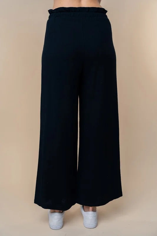 High-Waist Solid Woven Pants