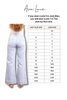 Size conversion chart for Ava Lane wide-leg jeans, showing a model wearing light blue jeans from the back next to a sizing table mapping Judy Blue size to Joan size.