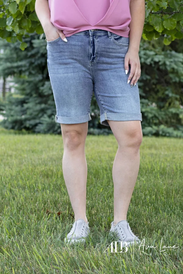 Judy Blue Push It High-Rise Bermuda Denim Shorts