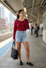 Mid-Rise Stretch Denim Shorts