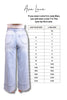 Light blue jeans with a size chart for Ava Lane brand on a white background
