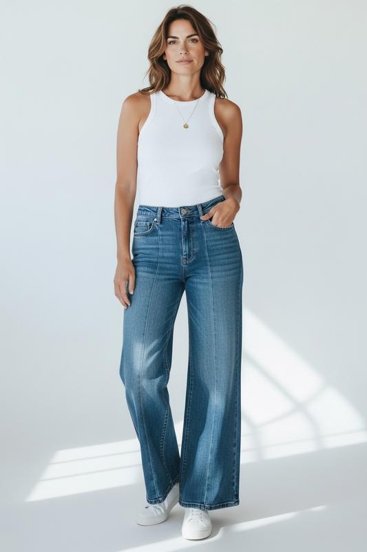 The Esme by Ava Lane High-Rise Tummy Control Wide Leg Denim Three Lengths