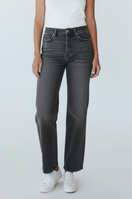 The Tara by Ava Lane High-Rise Tummy Control Charcoal Wide Leg Jeans in Three Lengths