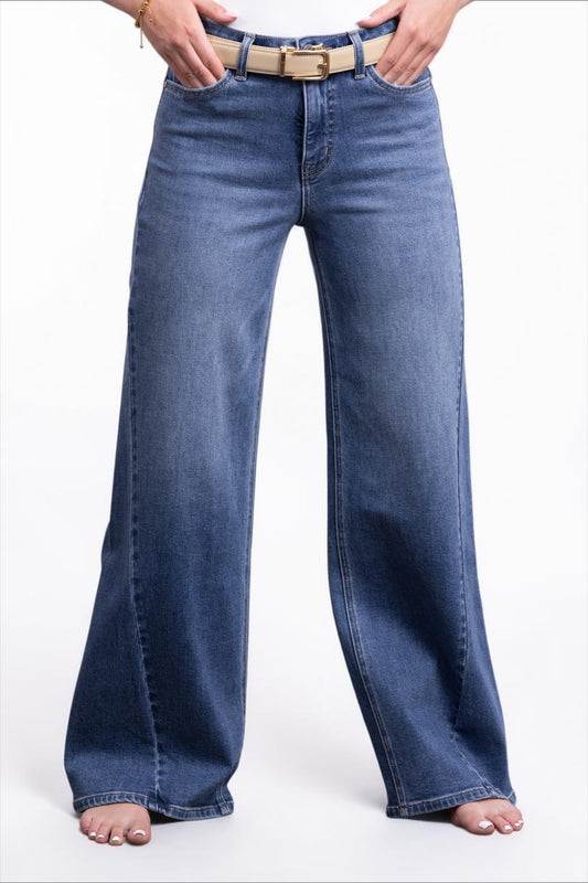 The Lila by Ava Lane High-Rise Tummy Control Wide Leg Angled Seam Jeans in Three Lengths