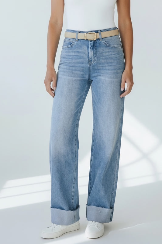 The Tarin by Ava Lane Mid-Rise Tummy Control Cuffed Wide Leg Jeans in Three Lengths