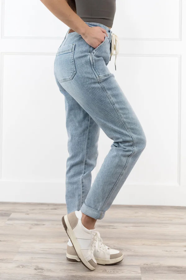 The Tinsley from Judy Blue: High-Rise Vintage Double Cuff Denim Jogger