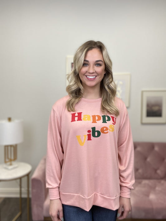 Happy Vibes Graphic Long Sleeve Top