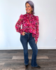Women's Floral Shirred Long Sleeve Blouse