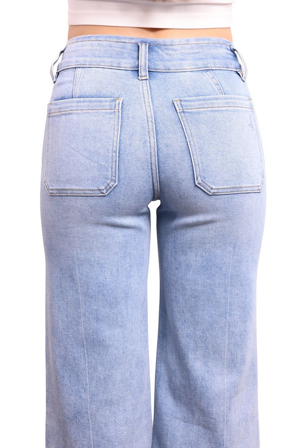 High-Rise Tummy Control Cropped Raw Hem Wide Leg Jeans