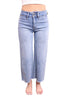 Ava Lane Boutique light wash cropped wide leg jeans with tummy control and raw hem
