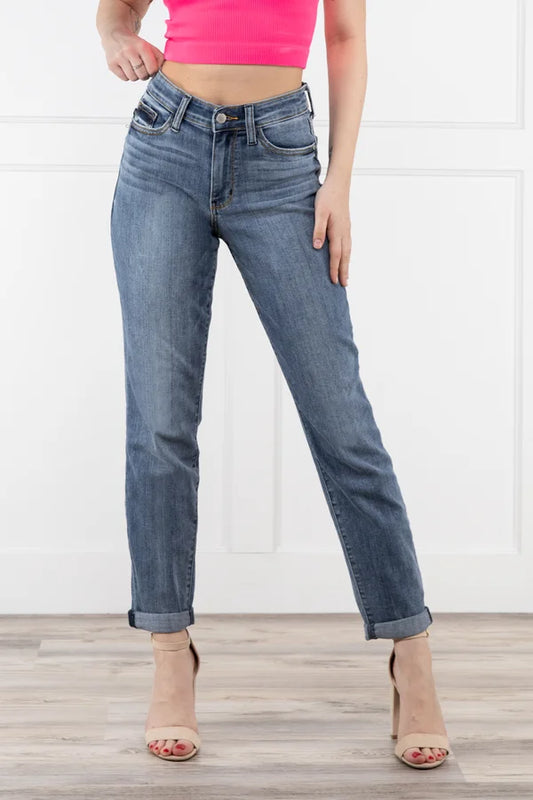 Out Of My Mind from Judy Blue: Mid-Rise Slim Fit Denim