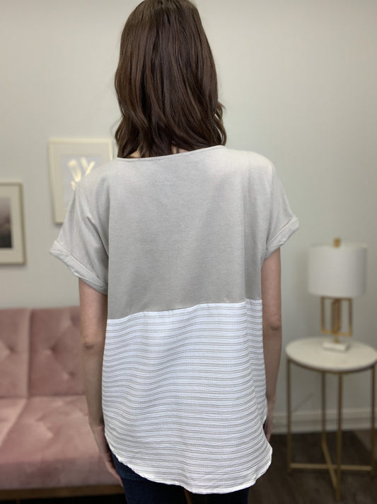 Put You First Women's Front Tie Cuff Short Sleeve Top