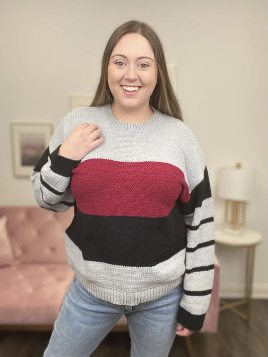 Lovely Embrace Women's Relaxed Color Block Crew Neck Sweater * Final Sale* *Final Sale* *FINAL SALE*