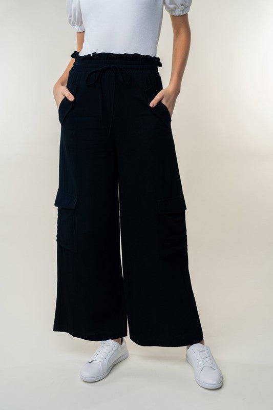 High-Waisted Solid Knit Cargo Pants