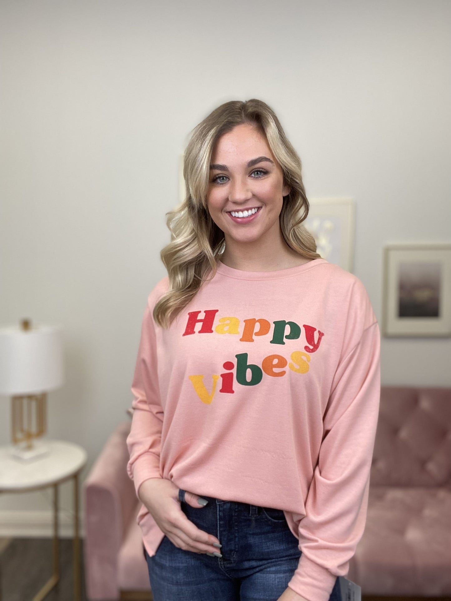 Happy Vibes Graphic Long Sleeve Top