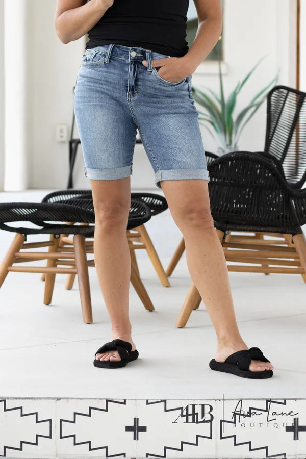 Judy Blue Push It High-Rise Bermuda Denim Shorts